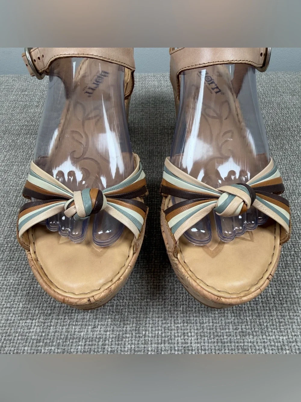 Born Cork Platform Leather Twist Strap Comfort Wedge Sandals Size 8 D58141 Boho